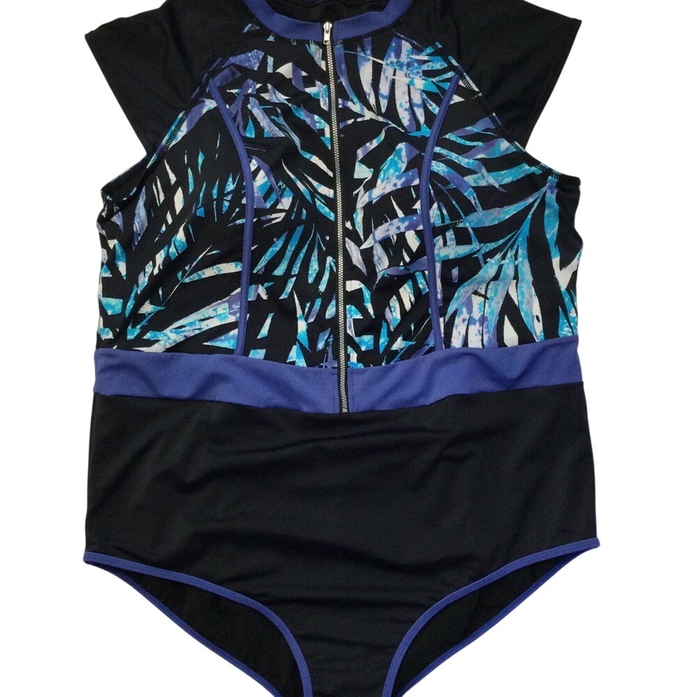 Women's plus size 3 XL swimsuit one piece With‎ Pads From Zipper  Colorful